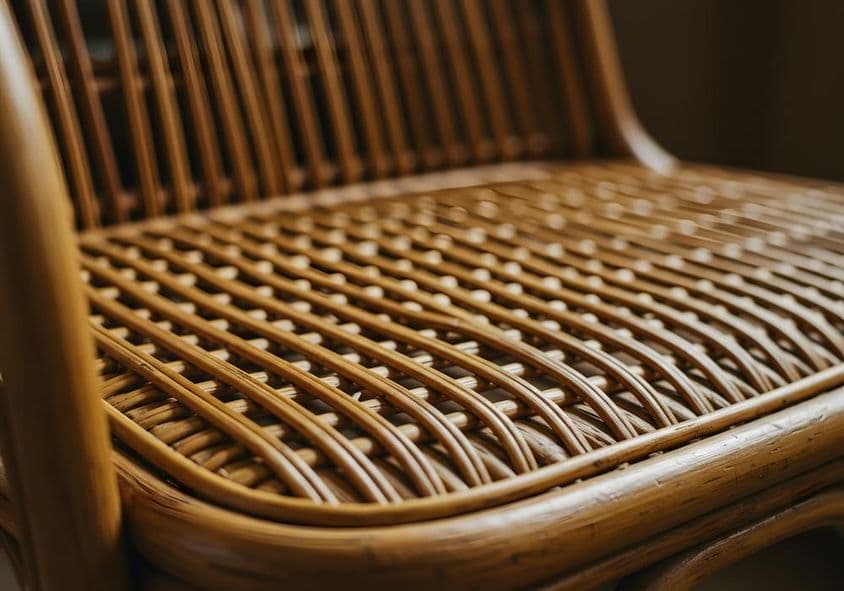 A szék fonott és természetes, rusztikus megjelenésű.